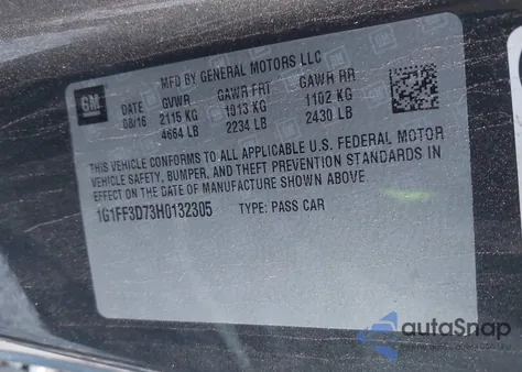 2017 Chevrolet Camaro 1Ss из США, поврежденный, VIN 1G1FF3D73H0132305